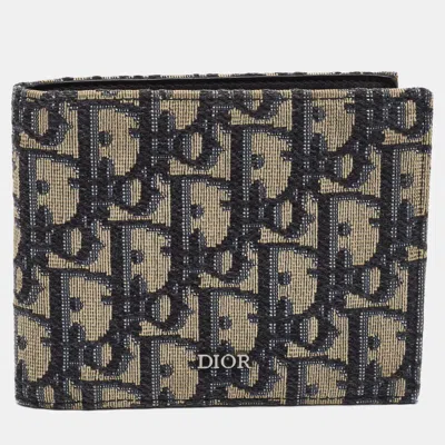 Pre-owned Dior Navy Blue Oblique Canvas Bifold Wallet