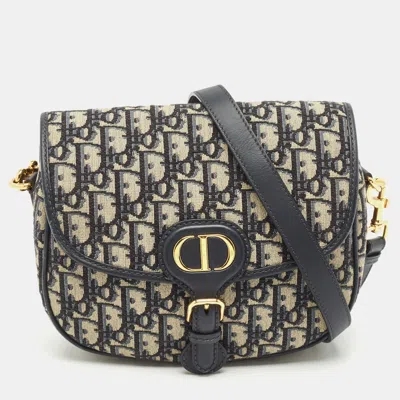 Pre-owned Dior Navy Blue Oblique Canvas Bobby Medium Shoulder Bag