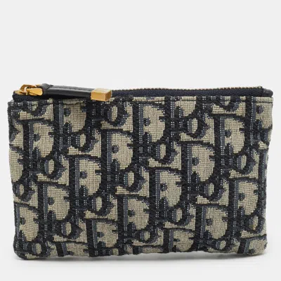 Pre-owned Dior Navy Blue Oblique Canvas Flat Purse