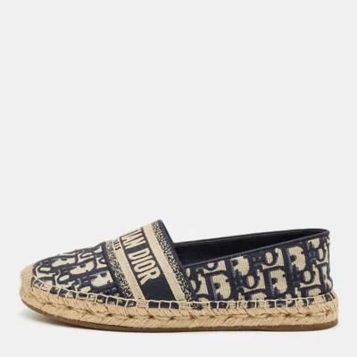 Pre-owned Dior Navy Blue Oblique Canvas Granville Espadrille Flats Size 38.5