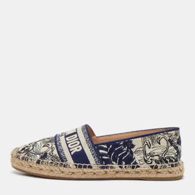 Pre-owned Dior Navy Blue Oblique Canvas Granville Espadrille Flats Size 39