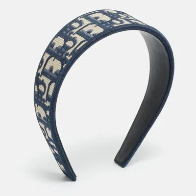 Pre-owned Dior Navy Blue Oblique Canvas Headband