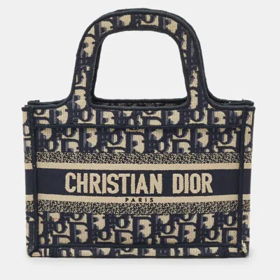 Pre-owned Dior Navy Blue Oblique Canvas Mini Book Tote