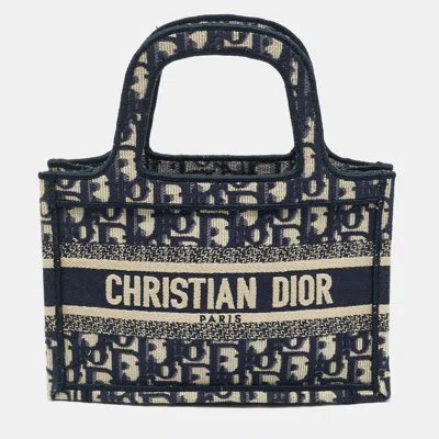 Pre-owned Dior Navy Blue Oblique Canvas Mini Book Tote