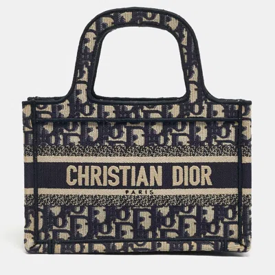 Pre-owned Dior Navy Blue Oblique Canvas Mini Book Tote