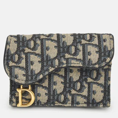 Pre-owned Dior Navy Blue Oblique Canvas Saddle 5 Gusset Card Holder