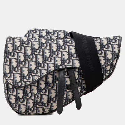 Pre-owned Dior Navy Blue Oblique Canvas Saddle Crossbody