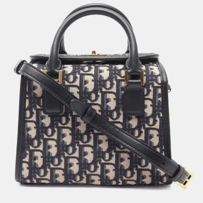 Pre-owned Dior Navy Blue Oblique Canvas Satchel