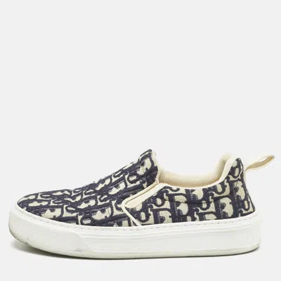 Pre-owned Dior Navy Blue Oblique Canvas Solar Slip On Sneakers Size 37