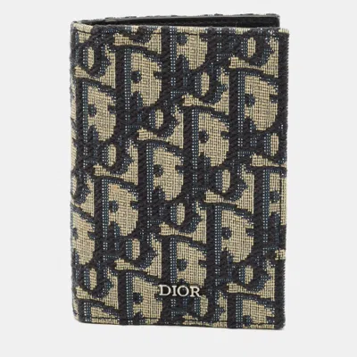 Pre-owned Dior Navy Blue Oblique Canvas Vertical Bifold Wallet