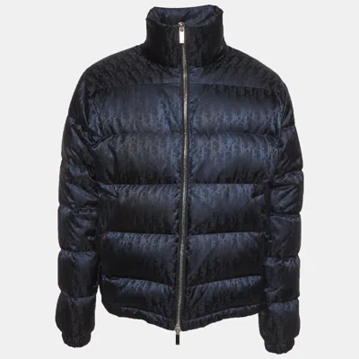 Pre-owned Dior Navy Blue Oblique Nylon Down Jacket L