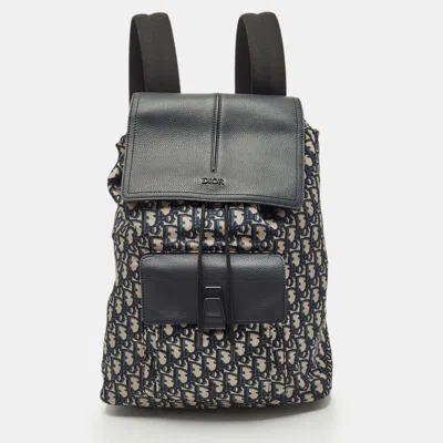 Pre-owned Dior Navy Blue Oblique Nylon Motion Backpack