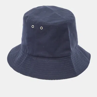 Pre-owned Dior Navy Blue Oblique Reversible Teddy-d Brim Bucket Hat Size 56