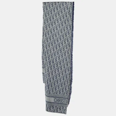 Pre-owned Dior Navy Blue Oblique Square Silk Scarf