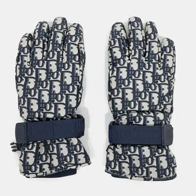 Pre-owned Dior Navy Blue Polyester Oblique Ski Gloves