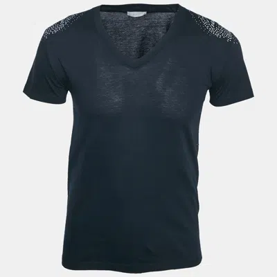 Pre-owned Dior Navy Blue Printed Jersey V-neck T-shirt S