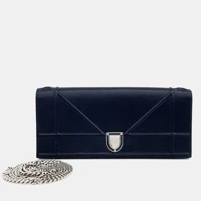 Pre-owned Dior Navy Blue Satin Diolamar Clutch And Chain Shoulder Bag
