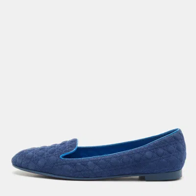 Pre-owned Dior Navy Blue Suede Cannage Smoking Slippers Size 40
