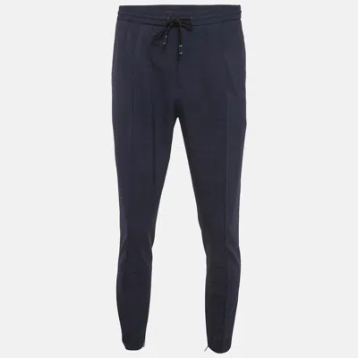 Pre-owned Dior Navy Blue Textured Wool Blend Ankle Zip Trousers L