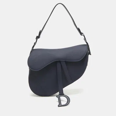 Pre-owned Dior Navy Blue Ultra Matte Leather Saddle Bag