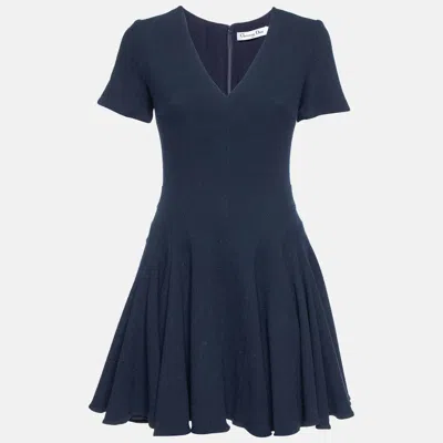Pre-owned Dior Navy Blue Wool Flared Dress M
