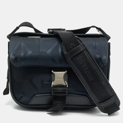 Pre-owned Dior Navy Blue/black Diamond Print Nylon And Leather Explorer Pouch Bag