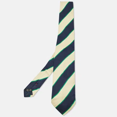 Pre-owned Dior Navy Blue/cream Diagonal Stripe Silk Tie