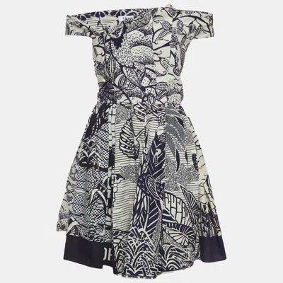 Pre-owned Dior Navy Blue/off White Cotton Off Shoulder La Roue De La Fortune Dress M