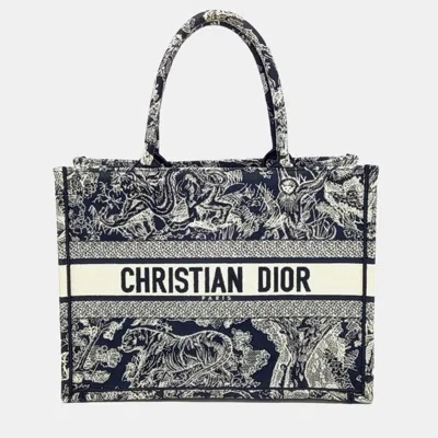 Pre-owned Dior Navy Blue/white Canvas Book Tote Bag