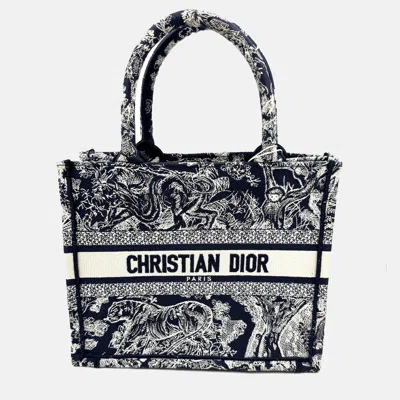 Pre-owned Dior Navy Bluewhite Embroidered Canvas Small Toile De Jouy Book Tote