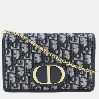 Pre-owned Dior Navy Canvas 30 Montaigne Shoulder Bag In Navy Blue