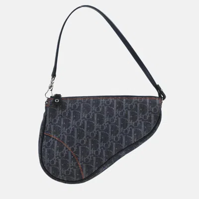Pre-owned Dior Navy Denim Trotter Saddle Shoulder Bag