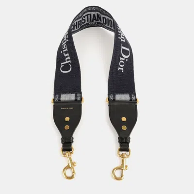 Pre-owned Dior Navy Embroidered Ring Shoulder Strap In Navy Blue