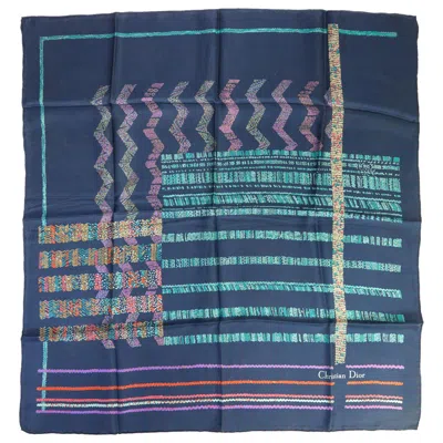 Pre-owned Dior Navy Geometric Vintage Silk Scarf In Blue