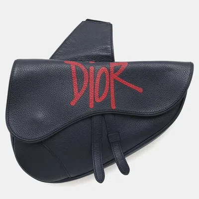 Pre-owned Dior Navy Leather Stussy Collaboration Shoulder Bag For Men