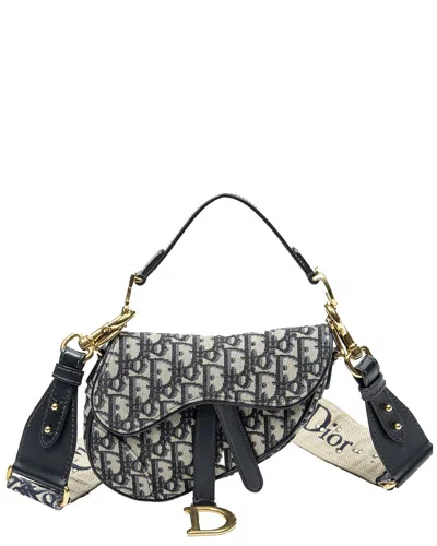 Dior Navy/beige Oblique Jacquard Mini Saddle Bag (authentic Pre-loved) In Multi