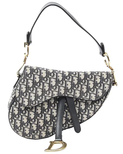 Dior Navy/grey Oblique Jacquard Saddle Bag (authentic Pre-loved) In Black