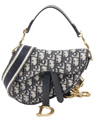 Dior Navy/grey Oblique Jacquard Mini Saddle Bag (authentic Pre-loved) In Multi