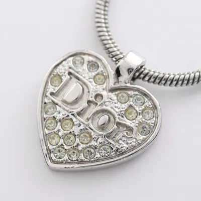 Dior Necklace Heart Rhinestone Silver Logo