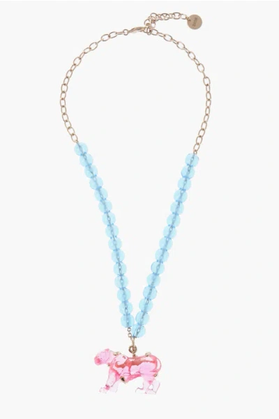 Dior Necklace With Plexiglass Beads And Colored Charm In Blue
