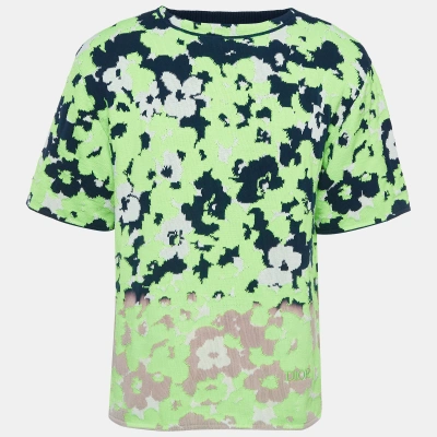 Pre-owned Dior Neon Green Floral Intarsia Knit Full Sleeve Sweatshirt M