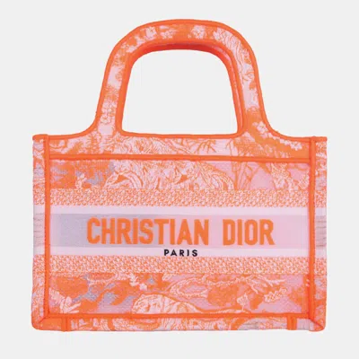 Pre-owned Dior Neon Orange Canvas Mini Book Tote Bag