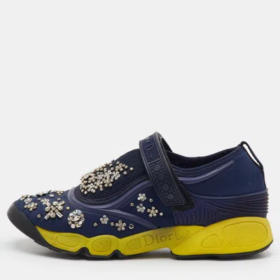 Pre-owned Dior Neoprene Fusion Size 39.5 Blue Mesh And Neoprene Slip On Sneakers