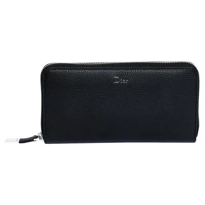 Pre-owned Dior New Black Leather Zip Around Wallet