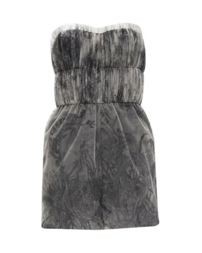 Dior New Christian  Fantaisie Iviera Tulle Gathered Pleated Romper In Grey