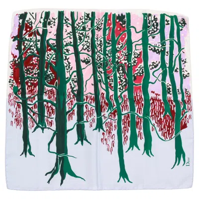 Pre-owned Dior New Christian  Forest Print Silk Scarf In Gray