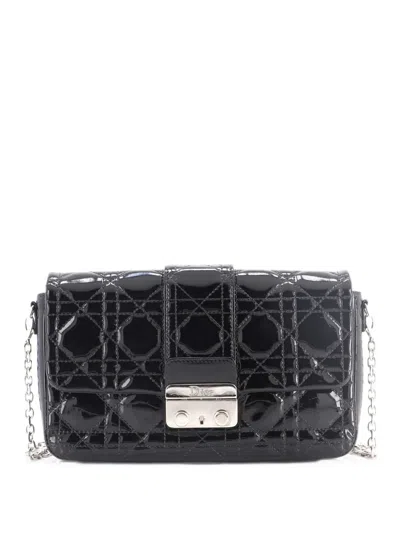 Pre-owned Dior New Lock Pouch Cannage Quilt Patent Mini Crossbody Bag In 黑色