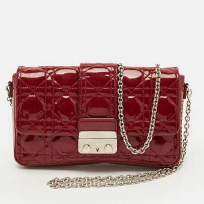 Pre-owned Dior New Lock Red Cannage Patent Leather Chain Clutch