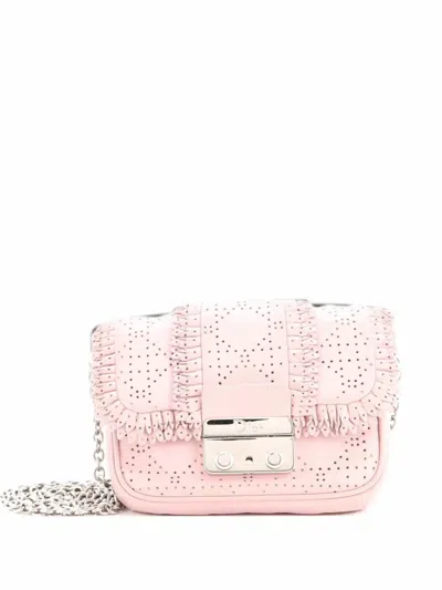 Pre-owned Dior New Lock Ruffle Square Pouch Perforated Leather Mini Crossbody Bag In Pink