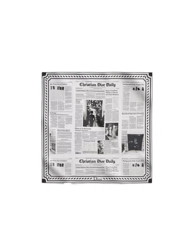 Dior Newspaper 90 Square Scarf In White